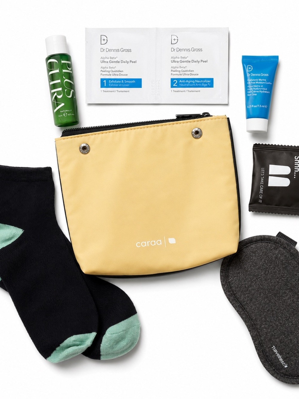 CARAA JetBlue-Mint Amenities Travel  Pouch: Dr.Dennis Gross Plus Ultra Socks NEW